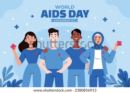 World AIDS Day background. World AIDS Day Awareness Campaign. December 1. Cartoon Vector illustration template for Poster, Banner, Flyer, Post, Card, Cover. HIV AIDS prevention design. Red ribbon.