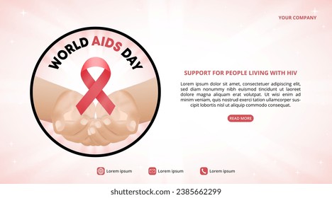 World Aids Day background with hands holding a red ribbon