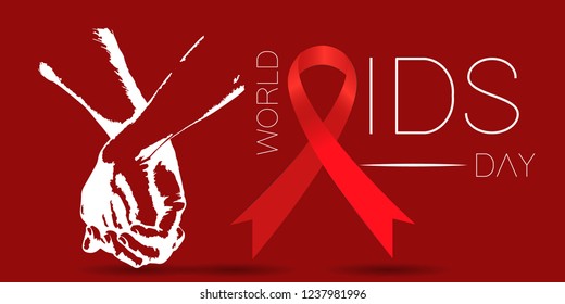 world AIDS day background with holding hands vector illustration
