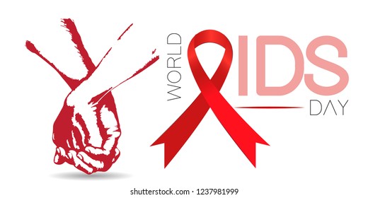 world AIDS day background with holding hands vector illustration