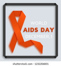 World AIDS day background with red ribbon. Vector illustration