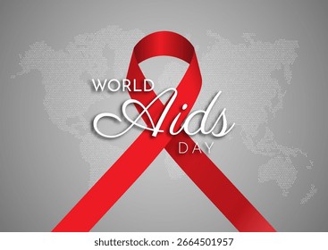 World Aids Day background with a red ribbon and world map design