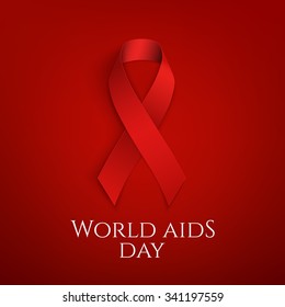 World AIDS day background. Red ribbon on red background. Vector illustration.