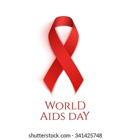 World AIDS day background. Red ribbon isolated on white. Vector illustration.