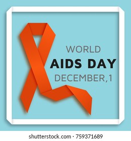 World AIDS day background with red ribbon. Vector illustration