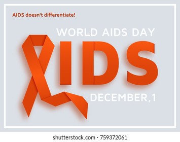 World AIDS day background with red ribbon. Vector illustration