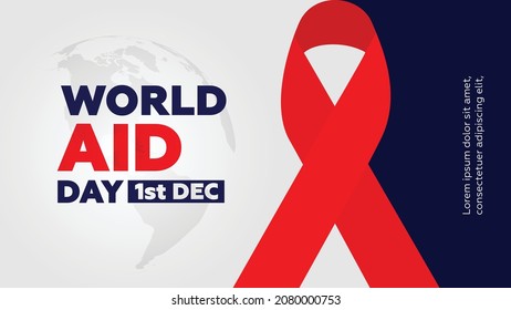 World AIDS Day Banner Background Illustration with the concept of a red ribbon with text and a white, black and red background. Design Template for Banner, Infographics, Media Social and advertising