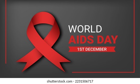 World AIDS Day Banner Background. Illustration with red ribbon on black background