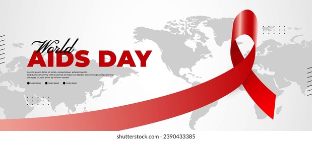 Diseño de banderas del Día Mundial contra el SIDA con cinta roja y mapas del mundo