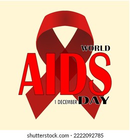 world aids day banner layout design with aids awareness red text and ribbon on soft color background