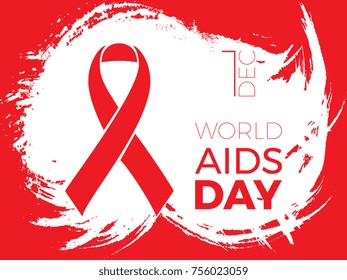 world aids day banner layout design witx text and ribbon on brush stroke background