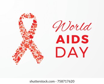world aids day banner layout design with red ribbon and text