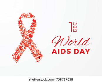 world aids day banner layout design with red ribbon and text