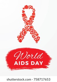 world aids day banner layout design with red ribbon and text