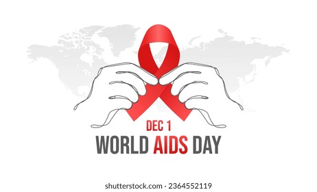 World Aids Day Banner With Outline Hand Drawn Hand Holding Red Ribbon Illustration