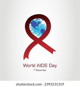Banner-Vektorgrafik des Welt-AIDS-Tages, Illustration. Rotes Band-und Globus-Konzept für den Welt-AIDS-Tag.