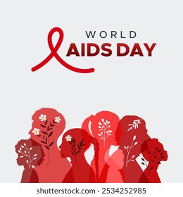 Campanha do Dia Mundial da AIDS, dezembro. Símbolo de Fita Vermelha. Consciência dos perigos da AIDS. Prevenção, cuidados, tratamento. Conceito do Dia Mundial da Aids.