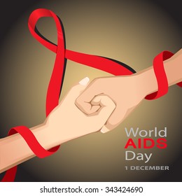 World Aids day card 1 december with support handshake