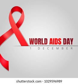 World Aids Day Celebration Medical With Red Ribbon On A Grey Background. Vector Illustration