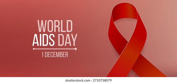 World Aids Day concept. Banner template with red ribbon awareness. Vector illustration.