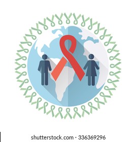 World AIDS day. Concept with globe and ribbon. Vector 
