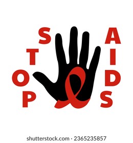 World Aids day concept, hand with stop aids lettering design on white background, flat style, vector