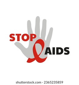 World Aids day concept, hand with stop aids lettering design on white background, flat style, vector