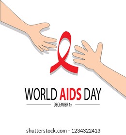 World AIDS Day concept. Help hands with Red ribbon. December 1