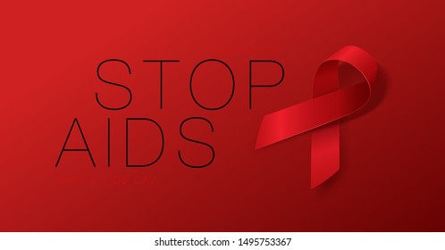 World Aids Day concept. Hope. Aids Awareness. Realistic Red Ribbon. Calligraphy Poster Design. Vector illustration