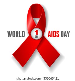 Das Konzept des Welt-Aids-Tages-Poster mit rotem Band Aids-Bewusstsein. Einzeln auf weißem Hintergrund. Vektorgrafik.