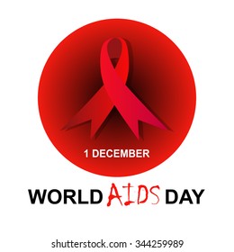 World AIDS Day concept poster with red ribbon of AIDS awareness (symbol for solidarity with HIV-positive people).Vector illustration.
