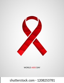 World Aids day concept. Red ribbon on gradient background. Paper cut vector illustration.