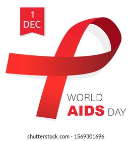 World Aids Day concept. Red ribbon on a white background. Vector isolated