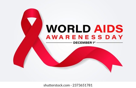 World Aids Day concept with  Red Ribbon. Banner with realistic . 1st December  Background, banner, card, poster, template. Vector illustration