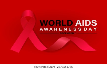 World Aids Day concept with  Red Ribbon. Banner with realistic . 1st December  Background, banner, card, poster, template. Vector illustration