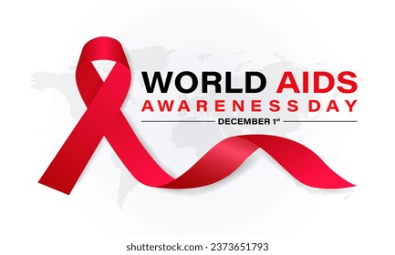 Concepto del Día Mundial del Sida con la cinta roja. Cartel con realismo . 1 de diciembre Fondo, banner, tarjeta, afiche, plantilla. Ilustración del vector