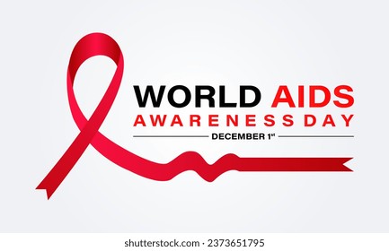 World Aids Day concept with  Red Ribbon. Banner with realistic . 1st December  Background, banner, card, poster, template. Vector illustration