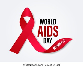 World Aids Day concept with  Red Ribbon. Banner with realistic . 1st December  Background, banner, card, poster, template. Vector illustration
