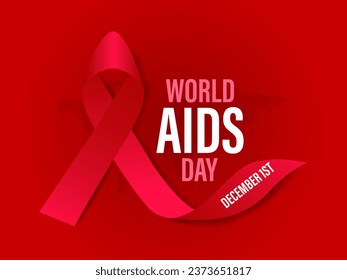 World Aids Day concept with  Red Ribbon. Banner with realistic . 1st December  Background, banner, card, poster, template. Vector illustration