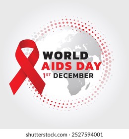Concepto del Día Mundial del Sida con la cinta roja que es el símbolo internacional de la Asistencia para las personas que viven con el VIH y la concienciación sobre el VIH. Día importante el 1 de diciembre. Ilustración vectorial plana.
