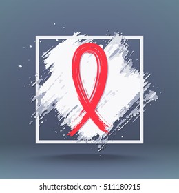 World Aids Day concept. Red Ribbon. Aids Awareness. Grunge Sign. Vector illustration 