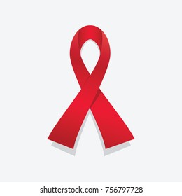 World aids day concept and red hiv ribbon on white background vector illustration. Vector picture aids awareness red ribbon