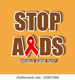 Concepto del Día Mundial de la Lucha contra el Sida con un texto elegante y una cinta roja para la toma de conciencia sobre el fondo amarillo.