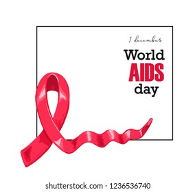 World Aids Day concept with text and red ribbon of aids awareness. 1st December.