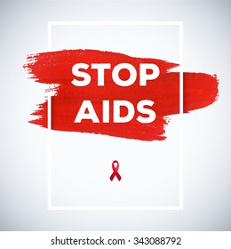 World Aids Day concept with typography and red ribbon of aids awareness. 1st December. Red brush stroke poster.