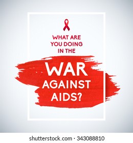 World Aids Day concept with typography and red ribbon of aids awareness. 1st December. Red brush stroke poster.