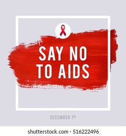 World Aids Day concept with typography and red ribbon of aids awareness. 1st December. Red brush stroke poster.