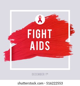 World Aids Day concept with typography and red ribbon of aids awareness. 1st December. Red brush stroke poster.