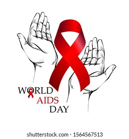 World Aids Day concept, vector illustration banner, awareness red ribbon isolated on white background.