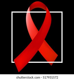 World Aids Day concept with the white square and red ribbon of aids awareness. 1st December. Vector illustration.